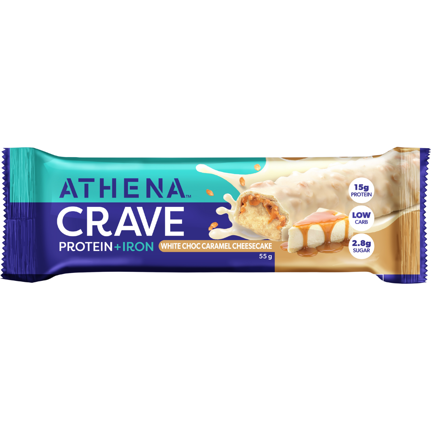 Athena Nutrition Crave Bars -White Choc Caramel Cheesecake FOP
