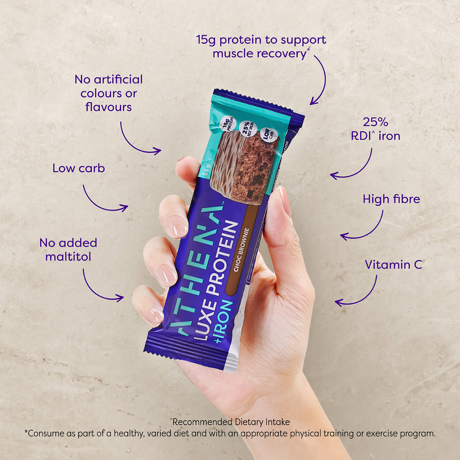 Luxe Protein + Iron (Box of 12 Bars) - Athena Nutrition