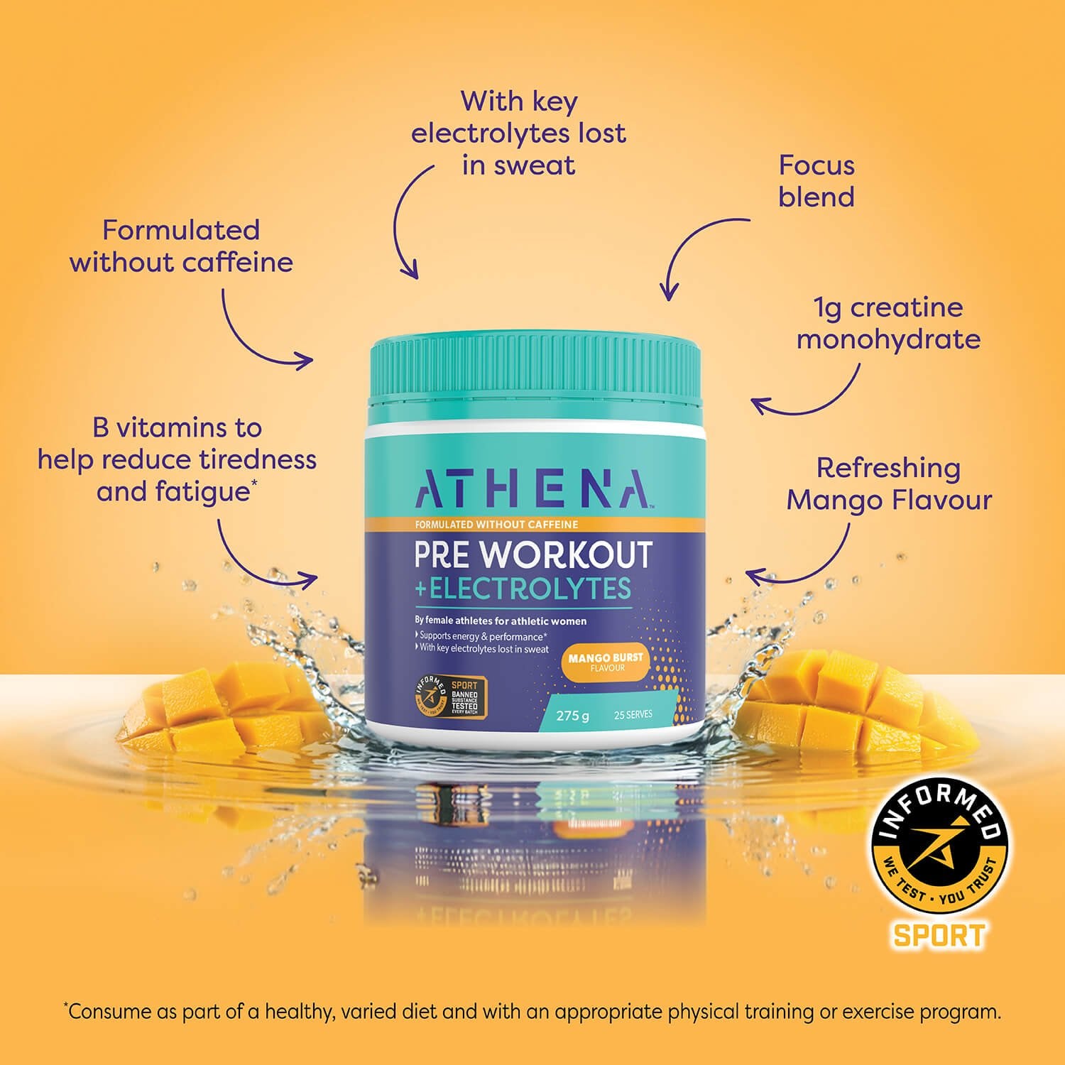 Pre Workout + Electrolytes - Caffeine Free - Athena Nutrition